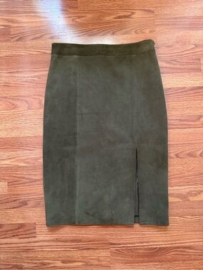 INTERMIX Olive Green Suede Pencil Skirt with Front Slit